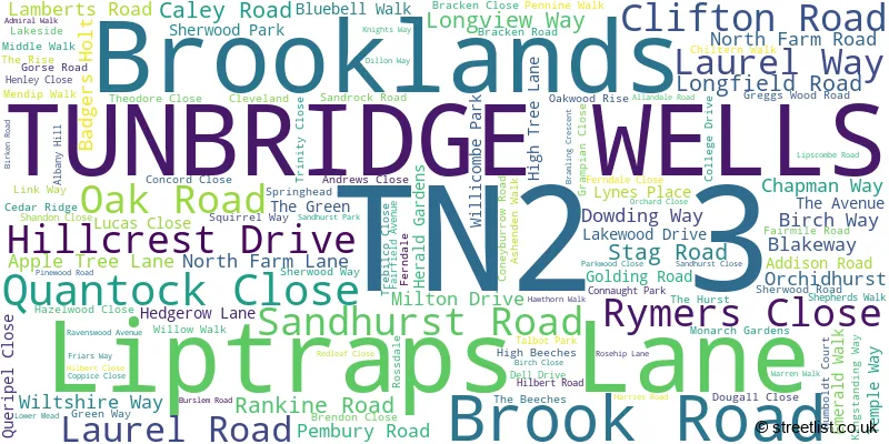 A word cloud for the TN2 3 postcode